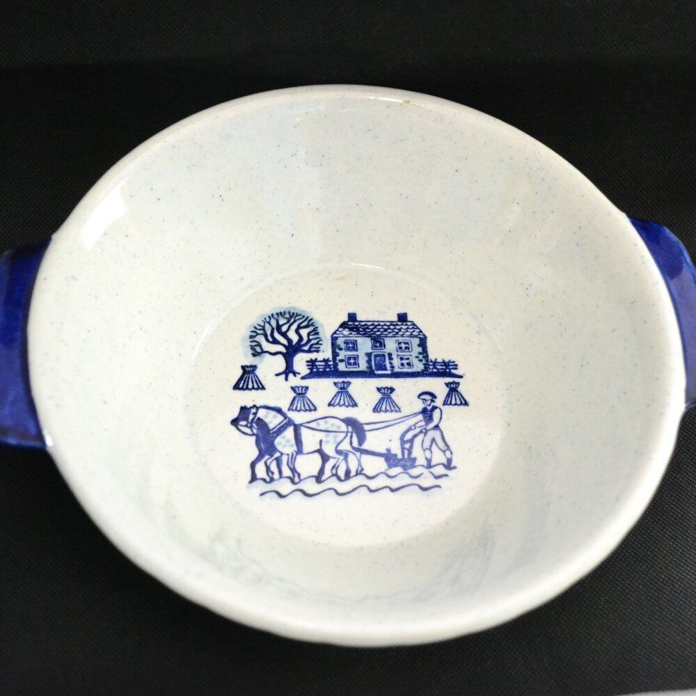 Vintage Metlox Provincial Blue Dish With Handles Poppytail Basket Weave - Picture 2 of 5